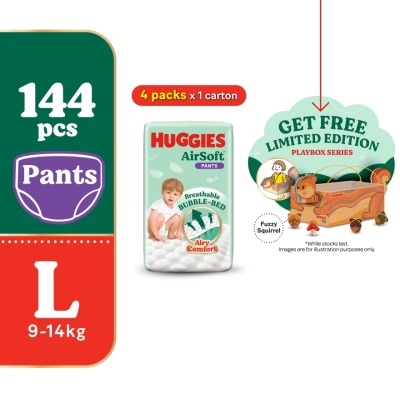 HUGGIES AirSoft Pants Diapers L 36s (4 Packs) + Playbox Squirrel