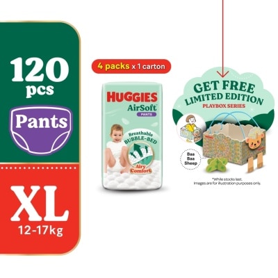 HUGGIES AirSoft Pants Diapers XL 30s (4 Packs) + Playbox Sheep