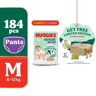 HUGGIES AirSoft Pants Diapers M 46s (4 Packs) + Playbox Sheep