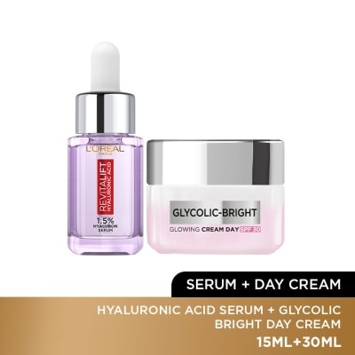 L'OREAL PARIS SKIN CARE Hyaluronic Acid Serum 15ml & Glycolic Bright Day Cream SPF17 50ml
