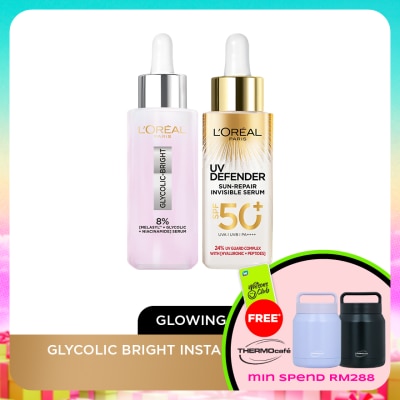 L'OREAL PARIS SKIN CARE - Glycolic Bright Serum 30ml & UV Defender Anti Aging Serum 30ml Set