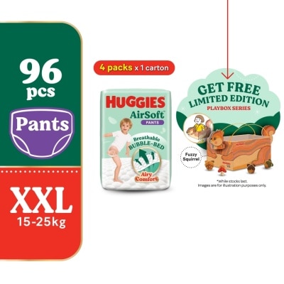 HUGGIES AirSoft Pants Diapers XXL 24s (4 Packs) + Playbox Squirrel