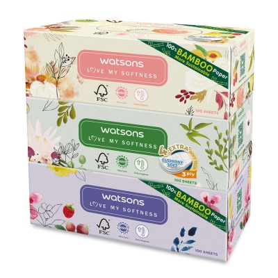WATSONS - X-flower Velvet Facial Box Tissue 3plyx100shtx3s