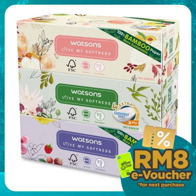 WATSONS X-flower Velvet Facial Box Tissue 3plyx100shtx3s