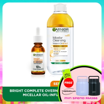 GARNIER - Bright Complete Overnight Serum 30ml & Micellar Oil-Infused Cleaning Water 400ml Set