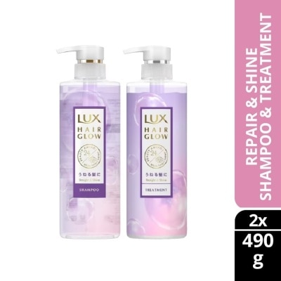 LUX Hair Glow Straight & Shine Treatment 490g & Hair Glow Straight & Shine Shampoo 490g