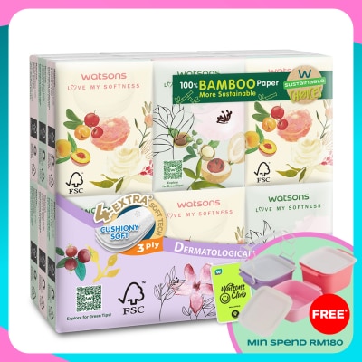 WATSONS X-Flower Bamboo White Petit Hankies 3plyx8sx18
