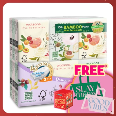 WATSONS X-Flower Bamboo White Petit Hankies 3plyx8sx18