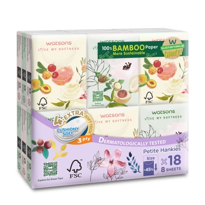 WATSONS - X-Flower Bamboo White Petit Hankies 3plyx8sx18