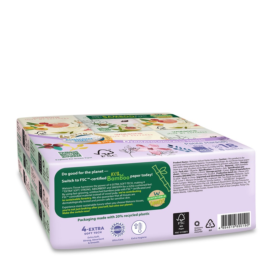 X-Flower Bamboo White Petit Hankies 3plyx8sx18
