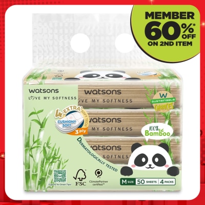 WATSONS Bamboo Velvet Facial Travel Tissue 3plyx50shtx4s