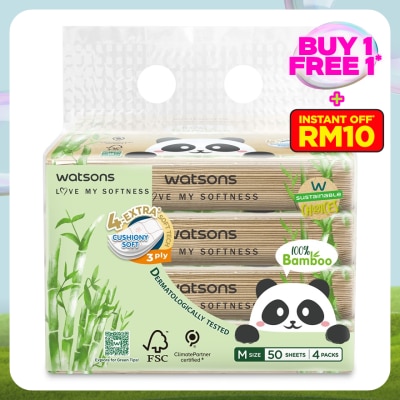 WATSONS Bamboo Velvet Facial Travel Tissue 3plyx50shtx4s