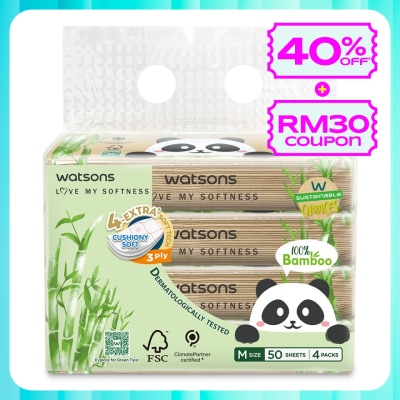WATSONS Bamboo Velvet Facial Travel Tissue 3plyx50shtx4s