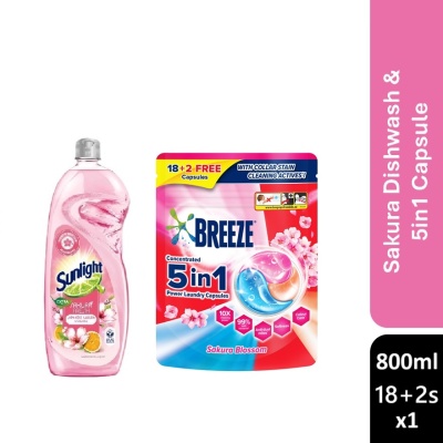 SUNLIGHT - Sakura Fresh with Japanese Sakura and Orange 800ML +5In1 Sakura cap 210g 18+2s