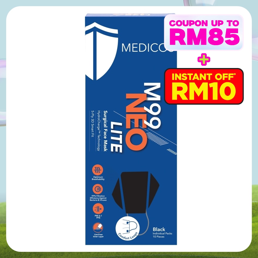 M99 Neo Lite Surgical Face Mask (Black) 10s