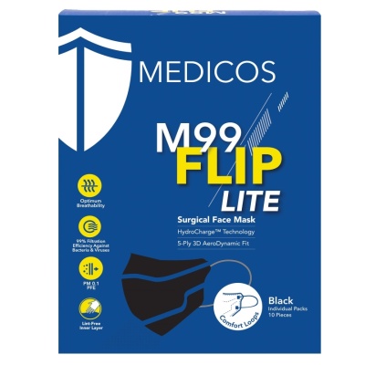 MEDICOS - M99 Flip Lite Surgical Face Mask (Black) 10s