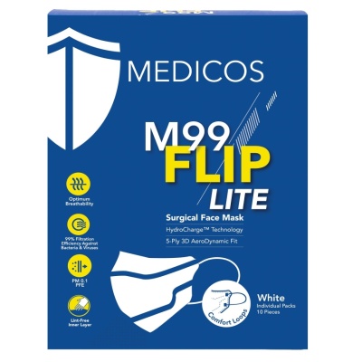 MEDICOS - M99 Flip Lite Surgical Face Mask (White) 10s