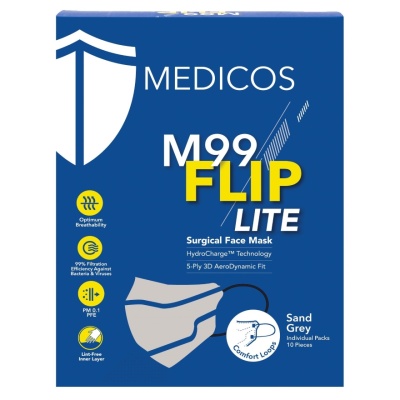 MEDICOS - M99 Flip Lite Surgical Face Mask (Sand Grey) 10s