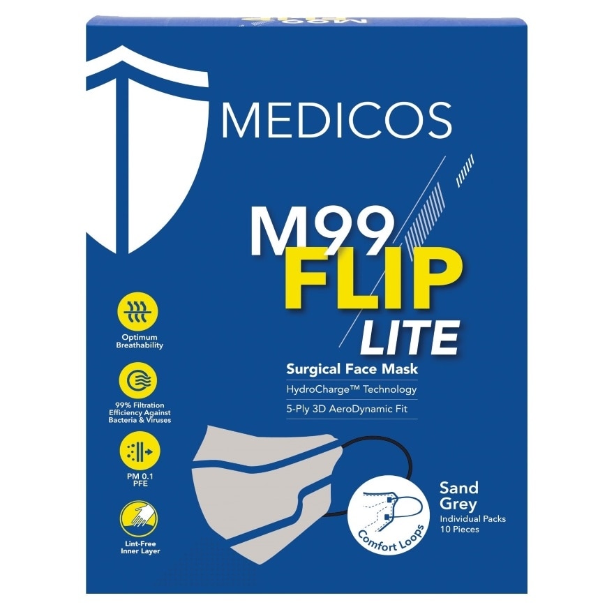 M99 Flip Lite Surgical Face Mask (Sand Grey) 10s