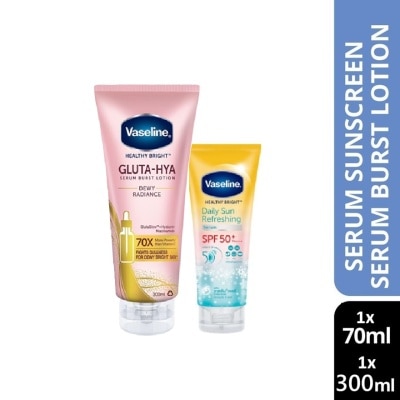 VASELINE Gluta-Hya Serum Burst Lotion Dewy Radiance 300ml + SPF50+ Daily Sun Refreshing Serum Sunscreen 70ml