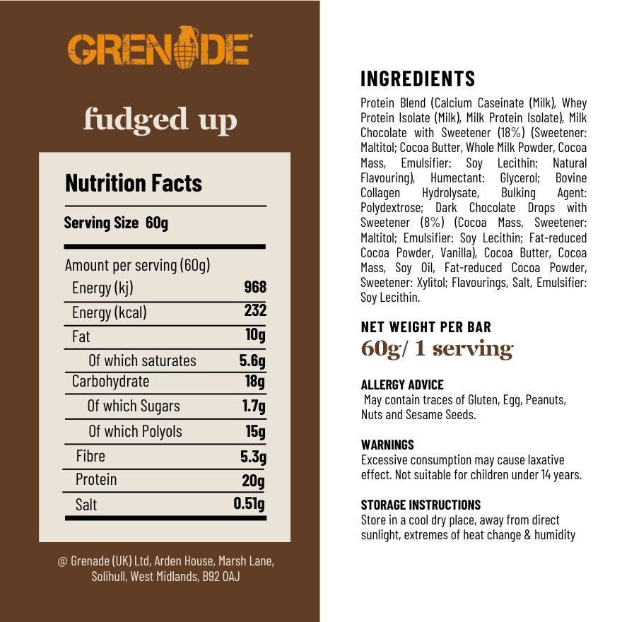 High Protein Low Sugar Bar Fudged Up 60g