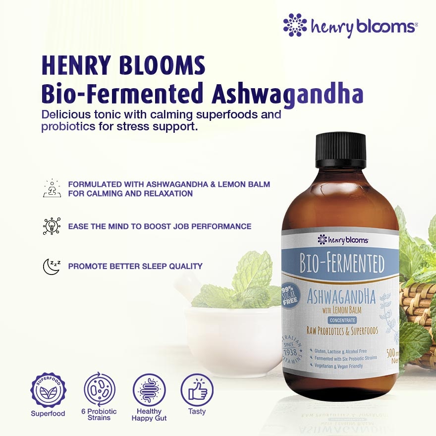 Henry Blooms Bio-Fermented Ashwagandha With Lemon Balm Concentrate 500mL