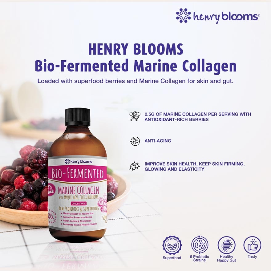 Bio-Fermented Marine Collagen with Maqui, Acai, Goji and Blueberry Concentrate 500mL image