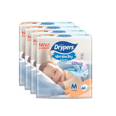 DRYPERS - Wee Wee Dry Mega Diapers Tape M 60's x4