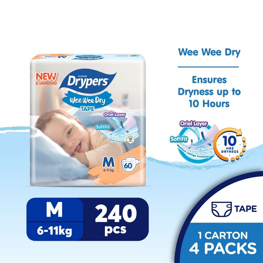 Wee Wee Dry Mega Diapers Tape M 60's x4 image