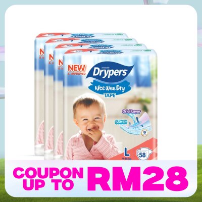 DRYPERS Wee Wee Dry Mega Diapers Tape L 58's x4