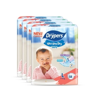 DRYPERS Wee Wee Dry Mega Diapers Tape L 58's x4