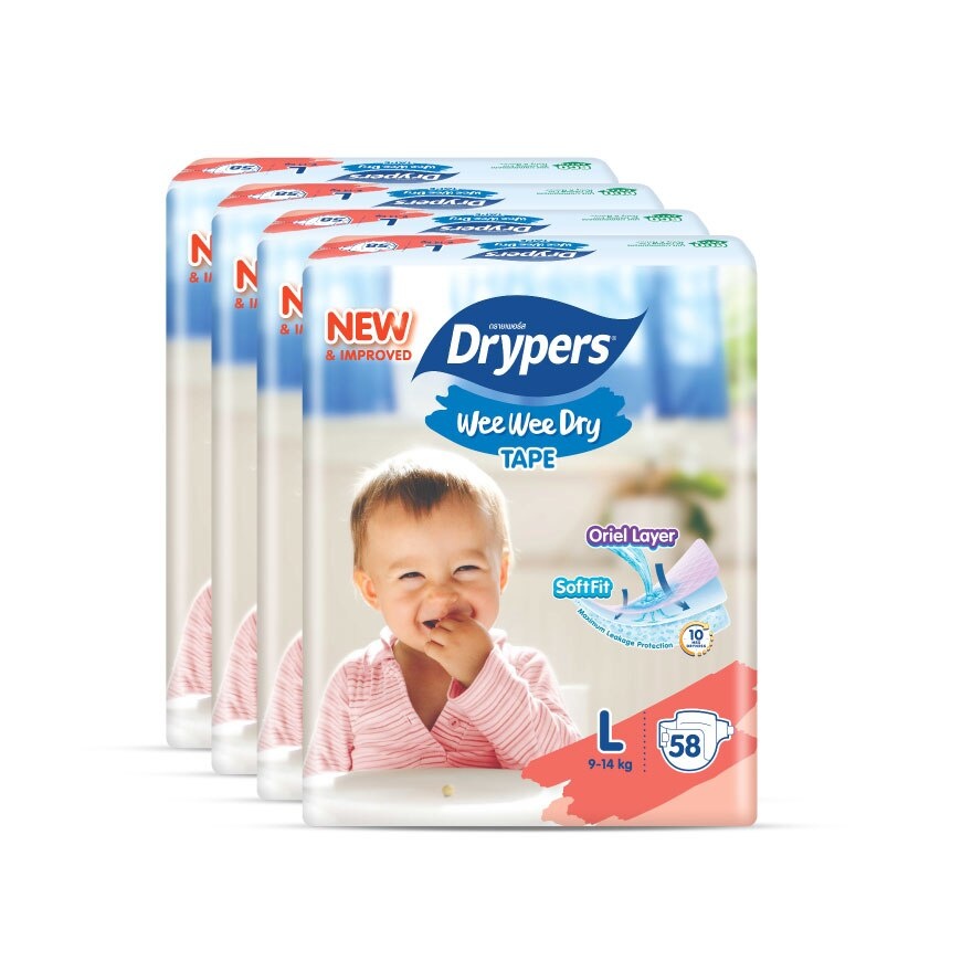 Wee Wee Dry Mega Diapers Tape L 58's x4