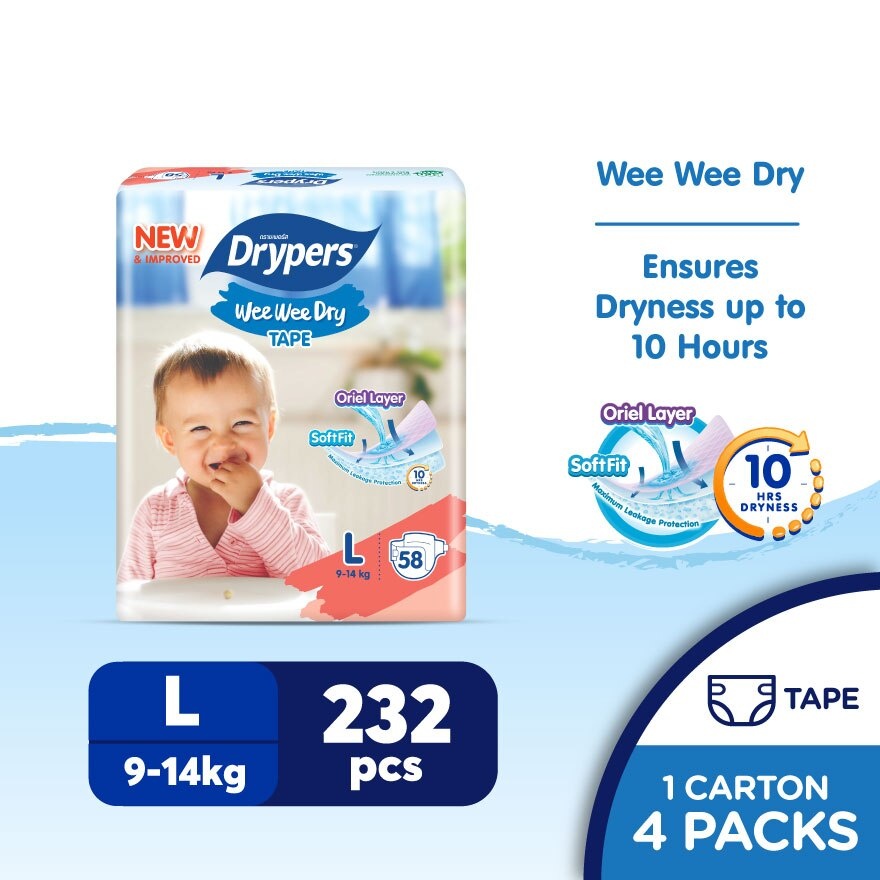 Wee Wee Dry Mega Diapers Tape L 58's x4