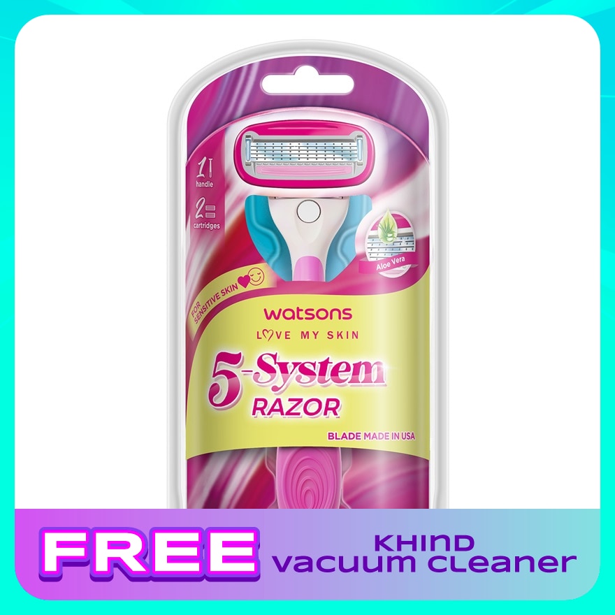 Ladies 5-Blade System Razor 1 Handle + 2 Cartridges