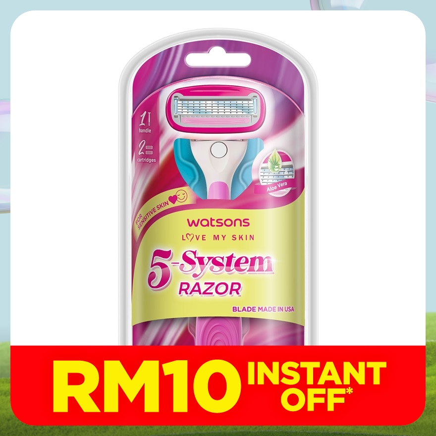 Ladies 5-Blade System Razor 1 Handle + 2 Cartridges