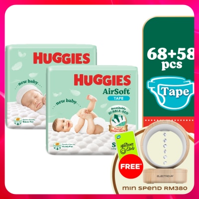 HUGGIES - Airsoft Newborn baby Diapers NB 68s + S 58s
