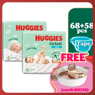 HUGGIES Airsoft Newborn baby Diapers NB 68s + S 58s