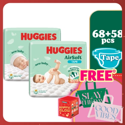 HUGGIES Airsoft Newborn baby Diapers NB 68s + S 58s