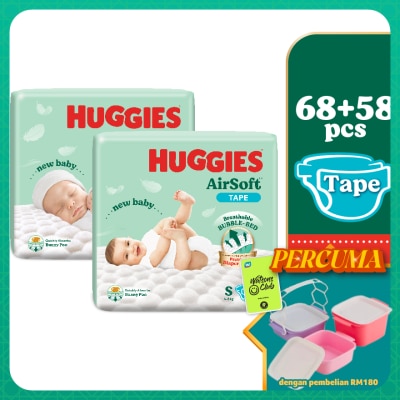 HUGGIES - Airsoft Newborn baby Diapers NB 68s + S 58s