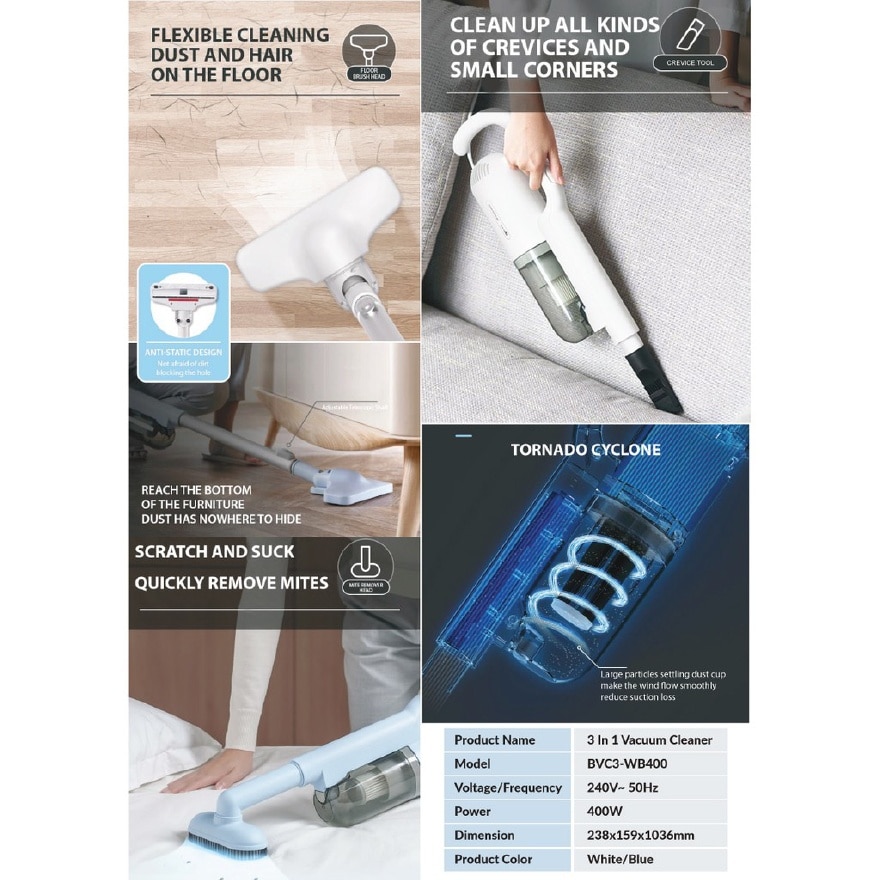 3in1 Vacuum Cleaner 400W BVC3-WB400