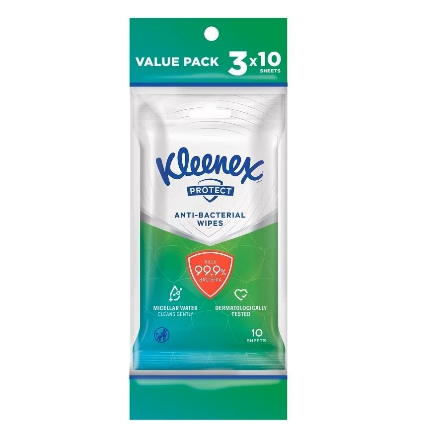 Hand & Face Protect Antibacterial Multipurpose Disinfecting Wet Wipes (10's x 3 packs) x3 packs
