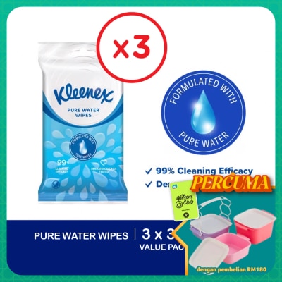 KLEENEX - Hand & Face Pure Water Multipurpose Wet Wipes (10's x 3 packs) x3 packs