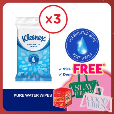 KLEENEX Hand & Face Pure Water Multipurpose Wet Wipes (10's x 3 packs) x3 packs