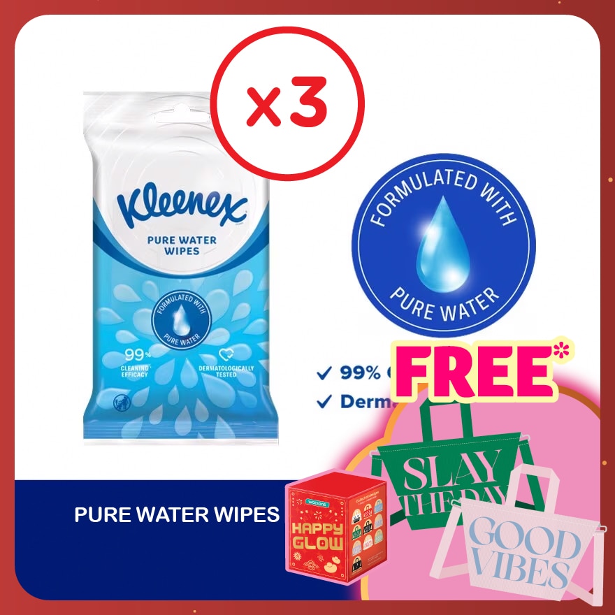 Hand & Face Pure Water Multipurpose Wet Wipes (10's x 3 packs) x3 packs