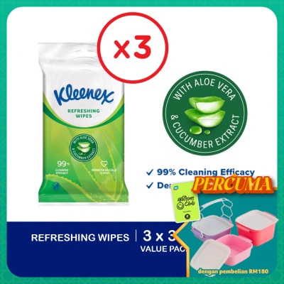 KLEENEX - Hand & Face Refreshing Multipurpose Wet Wipes (10's x 3 packs) x3 packs