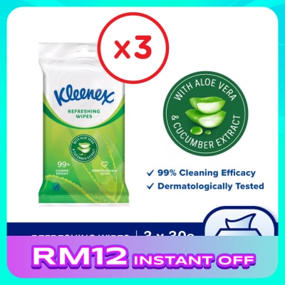 KLEENEX Hand & Face Refreshing Multipurpose Wet Wipes (10's x 3 packs) x3 packs