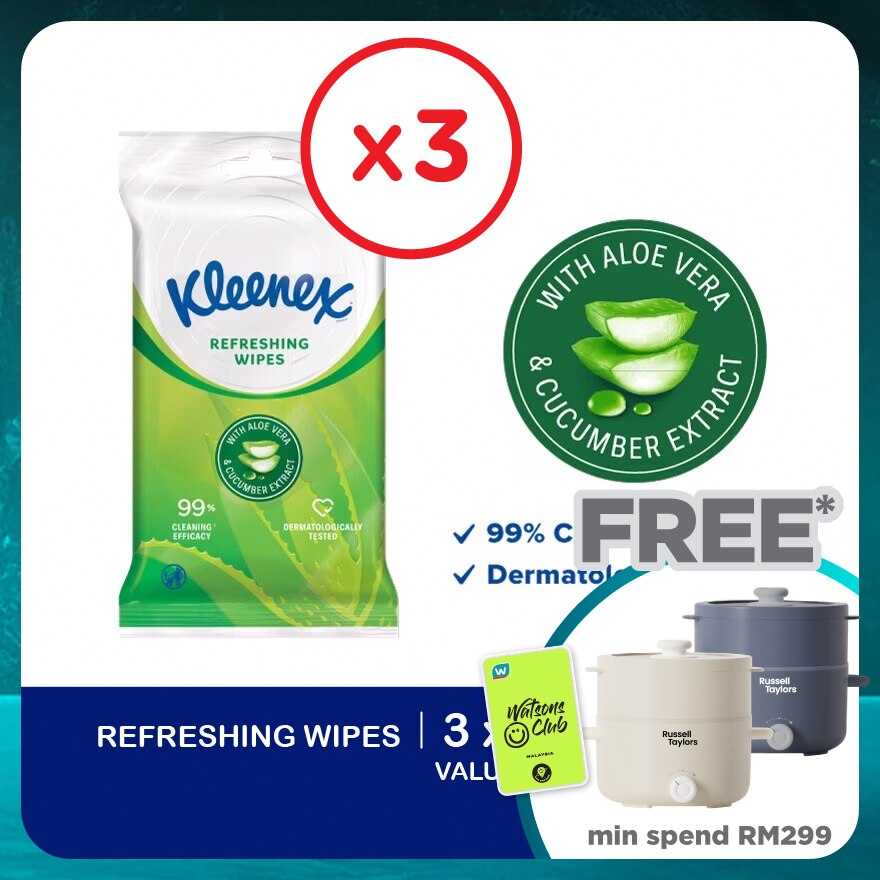Hand & Face Refreshing Multipurpose Wet Wipes (10's x 3 packs) x3 packs