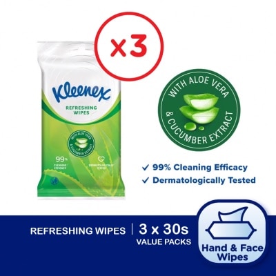 KLEENEX Hand & Face Refreshing Multipurpose Wet Wipes (10's x 3 packs) x3 packs