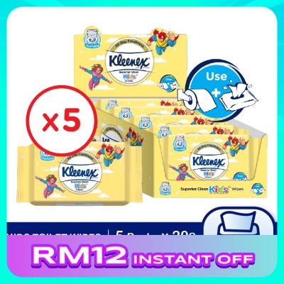 KLEENEX Superior Clean Kids Wipes Wet Tissue (20's x 5 packs)