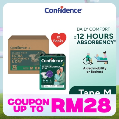 CONFIDENCE Classic Night Tape Adult Diaper M size 8s (12packs) - Incontinence Diaper up to 12 hours